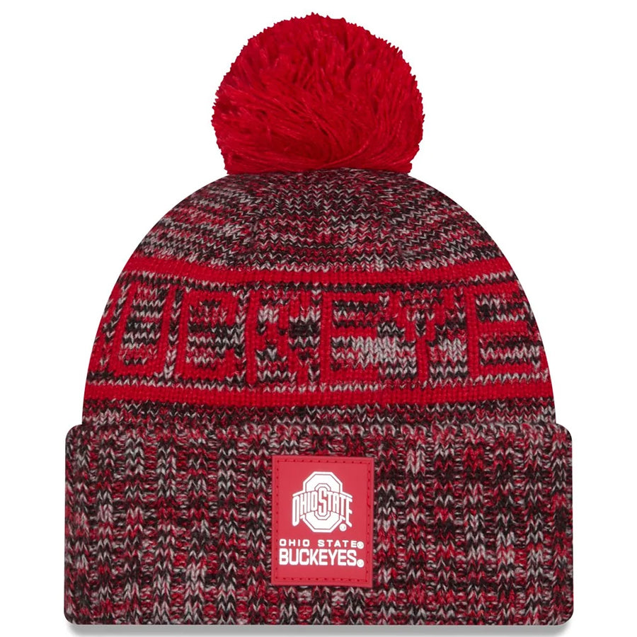 OHIO STATE BUCKEYES 2025 SIDELINE COLD WEATHER CUFFED KNIT WITH POM - RED