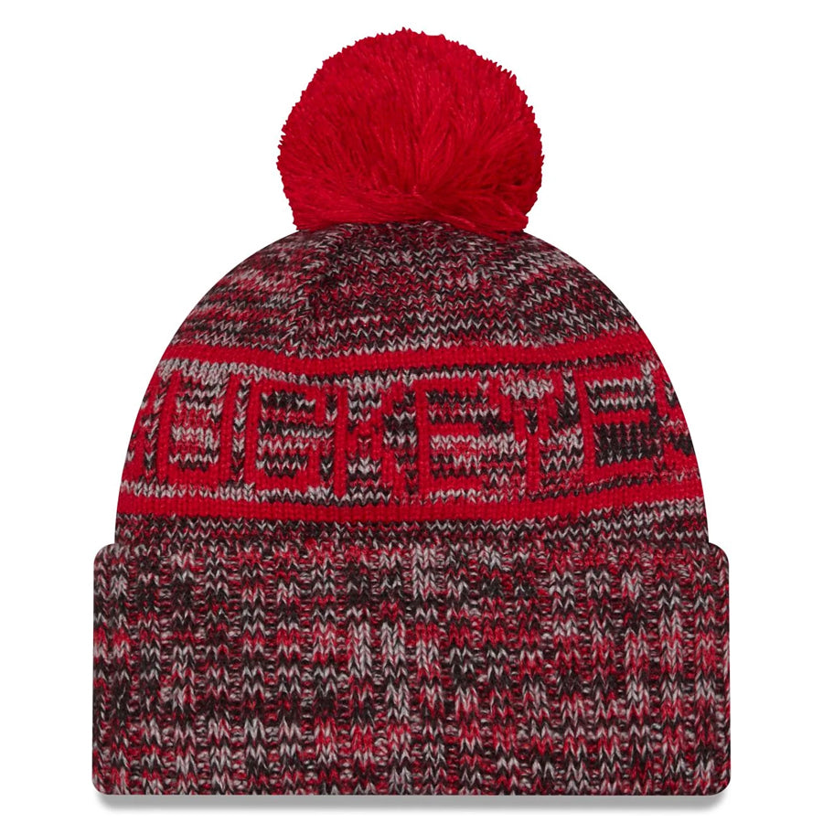 OHIO STATE BUCKEYES 2025 SIDELINE COLD WEATHER CUFFED KNIT WITH POM - RED
