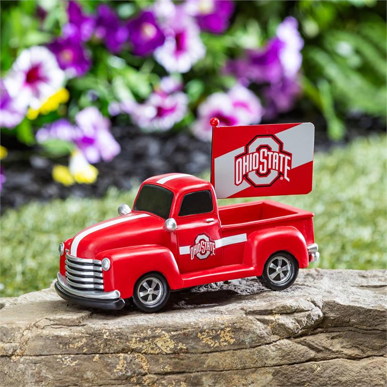 OHIO STATE BUCKEYES 9" RALLY TRUCK GARDEN STATUE WITH FLAG