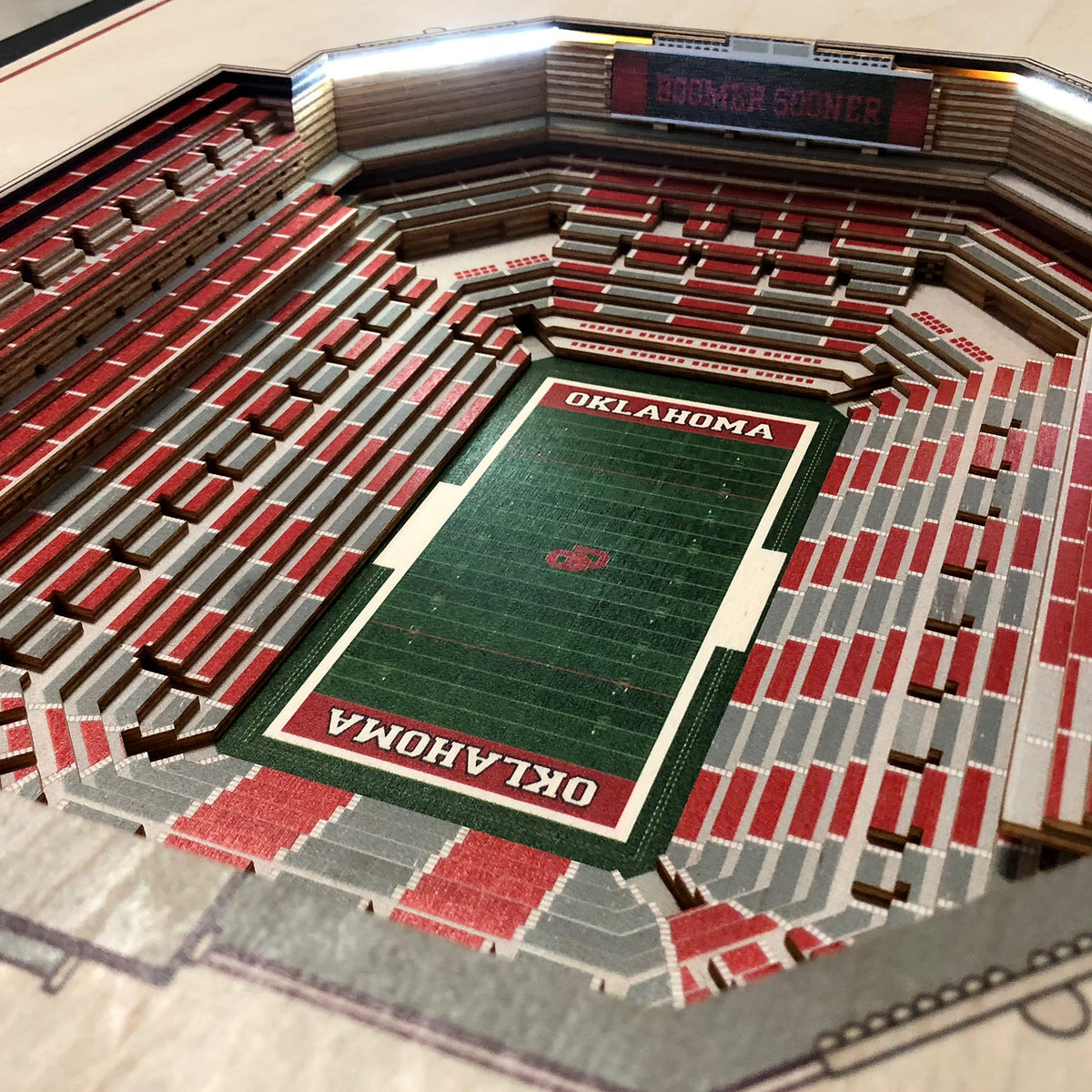 OKLAHOMA SOONERS 25 LAYER 3D STADIUM LIGHTED END TABLE