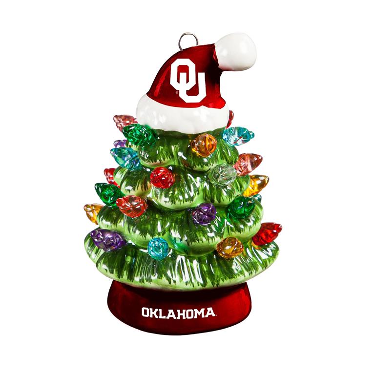 OKLAHOMA SOONERS 4" MINI LED TABLETOP CHRISTMAS TREE