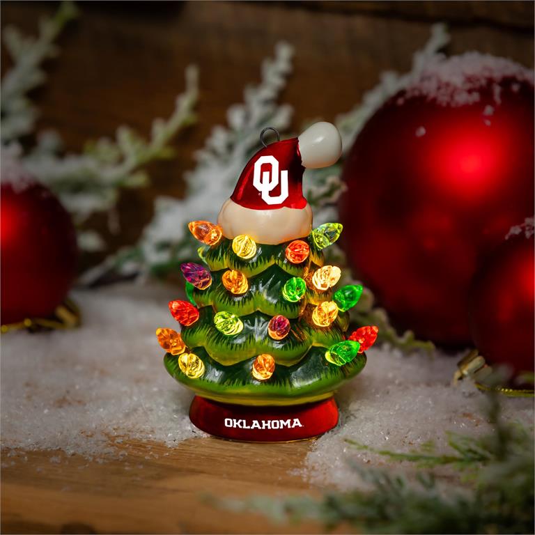 OKLAHOMA SOONERS 4" MINI LED TABLETOP CHRISTMAS TREE