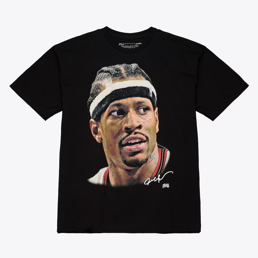 PHILADELPHIA 76ERS ALLEN IVERSON MEN'S MITCHELL & NESS REAL BIG FACE T-SHIRT - BLACK