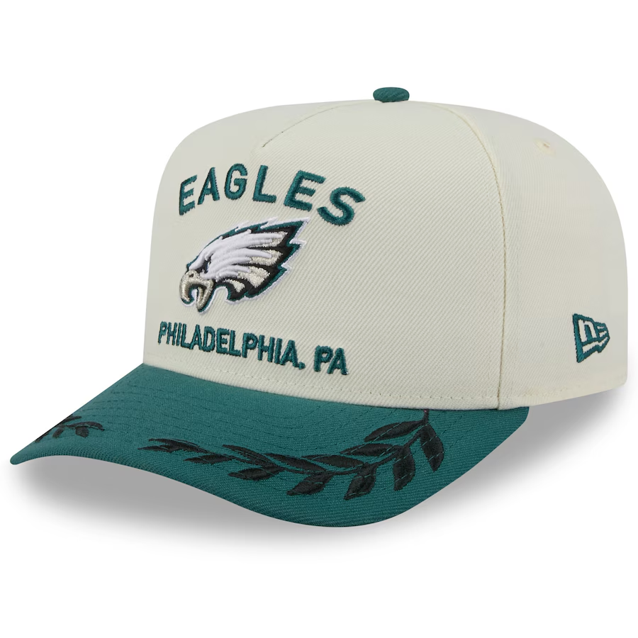 PHILADELPHIA EAGLES 2025 NFL DRAFT 9FIFTY A-FRAME SNAPBACK HAT - CHROME WHITE/GREEN
