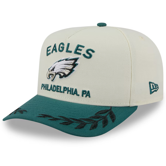 PHILADELPHIA EAGLES 2025 NFL DRAFT 9FIFTY A-FRAME SNAPBACK HAT - CHROME WHITE/GREEN