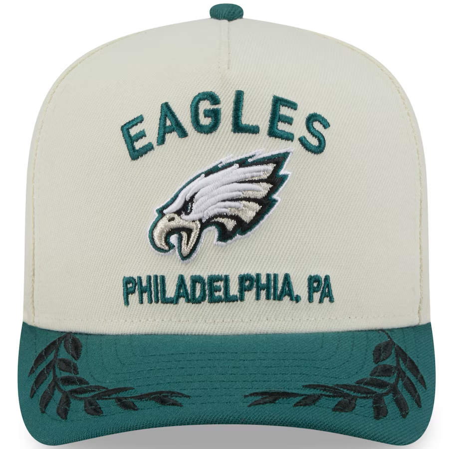 PHILADELPHIA EAGLES 2025 NFL DRAFT 9FIFTY A-FRAME SNAPBACK HAT - CHROME WHITE/GREEN