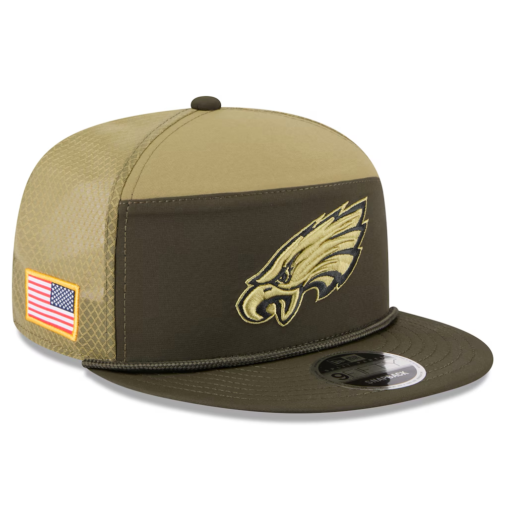 PHILADELPHIA EAGLES 2025 NFL SALUTE TO SERVICE SPLIT PANEL 9FIFTY SNAPBACK HAT - DARK GREEN
