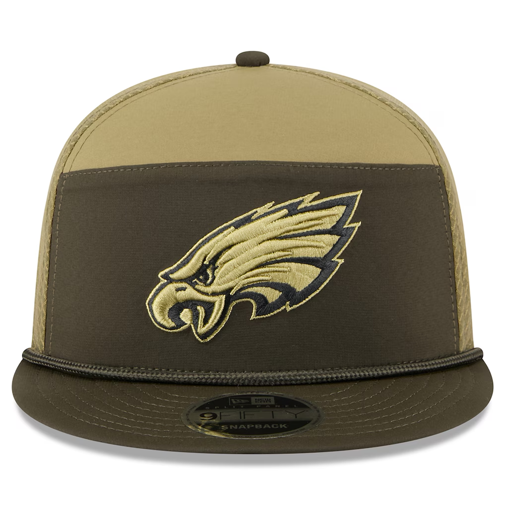 PHILADELPHIA EAGLES 2025 NFL SALUTE TO SERVICE SPLIT PANEL 9FIFTY SNAPBACK HAT - DARK GREEN