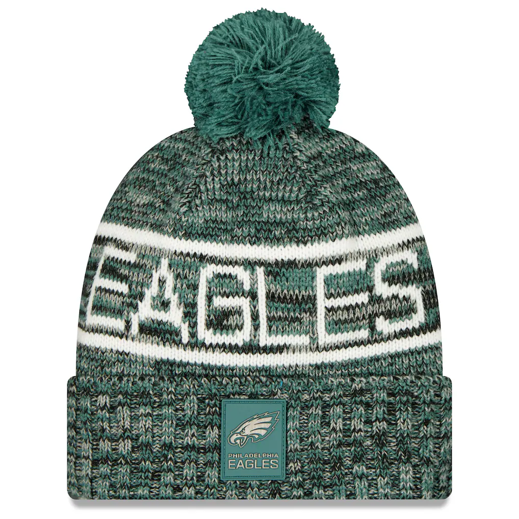 PHILADELPHIA EAGLES 2025 NFL SIDELINE COLD WEATHER CUFFED KNIT WITH POM - GREEN