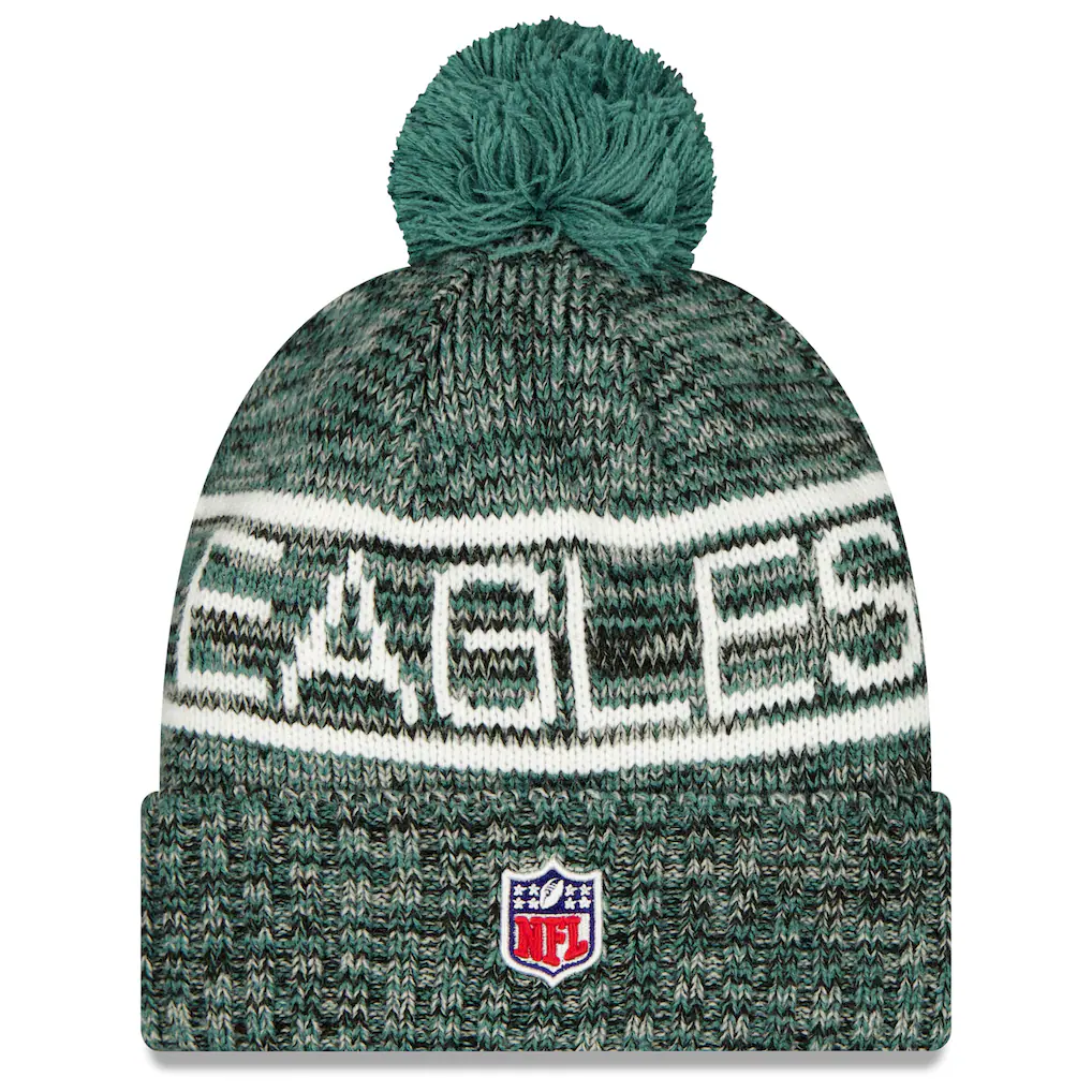 PHILADELPHIA EAGLES 2025 NFL SIDELINE COLD WEATHER CUFFED KNIT WITH POM - GREEN