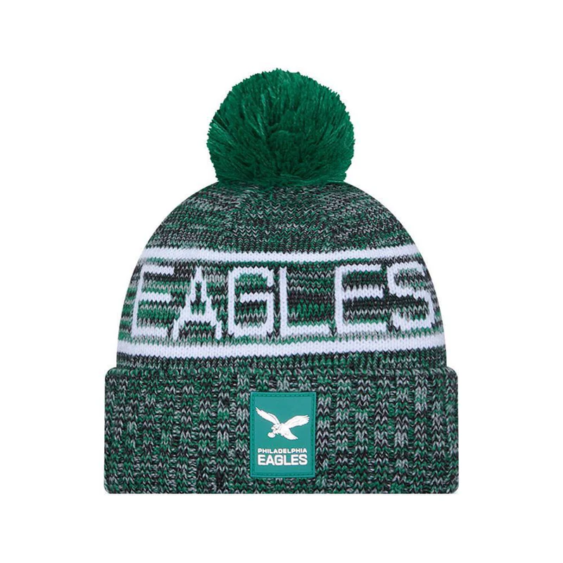PHILADELPHIA EAGLES 2025 NFL SIDELINE COLD WEATHER RETRO CUFFED KNIT WITH POM - GREEN