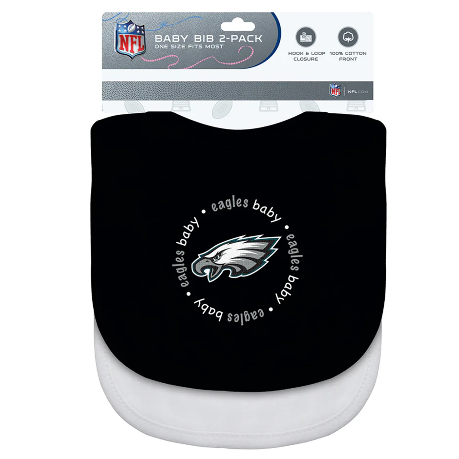 PHILADELPHIA EAGLES BABY BIBS - 2 PACK - BLACK/WHITE