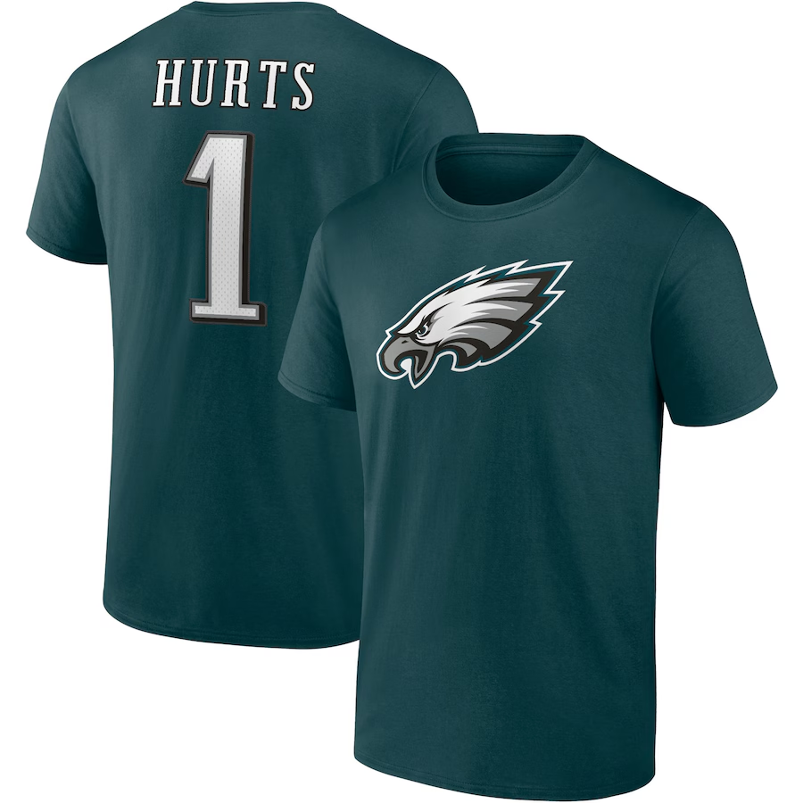 PHILADELPHIA EAGLES JALEN HURTS MEN'S PLAYER ICON NAME & NUMBER T-SHIRT