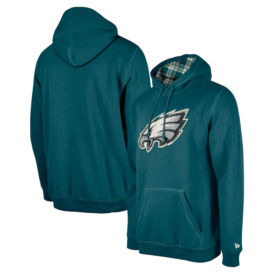 PHILADELPHIA EAGLES MEN'S 2024 NFL SIDELINE 3RD DOWN PLAID PULLOVER HOODED SWEATSHIRT