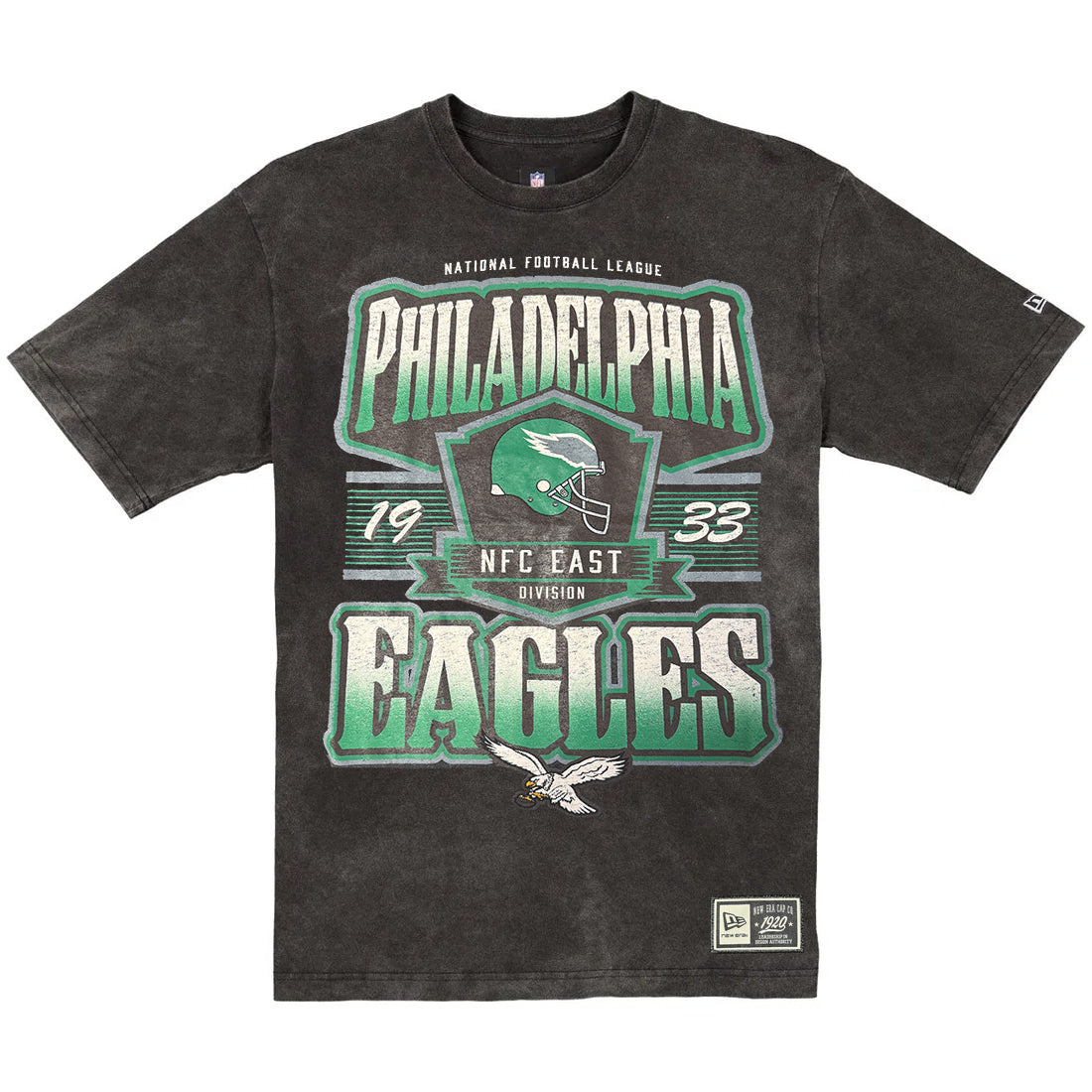 PHILADELPHIA EAGLES MEN'S NEW ERA THROWBACK ACID WASH T-SHIRT - BLACK