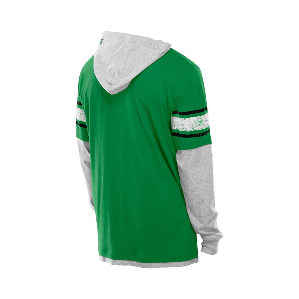 PHILADELPHIA EAGLES MEN'S NEW ERA TWOFER LAYERED LONG SLEEVE T-SHIRT - GREEN/GRAY