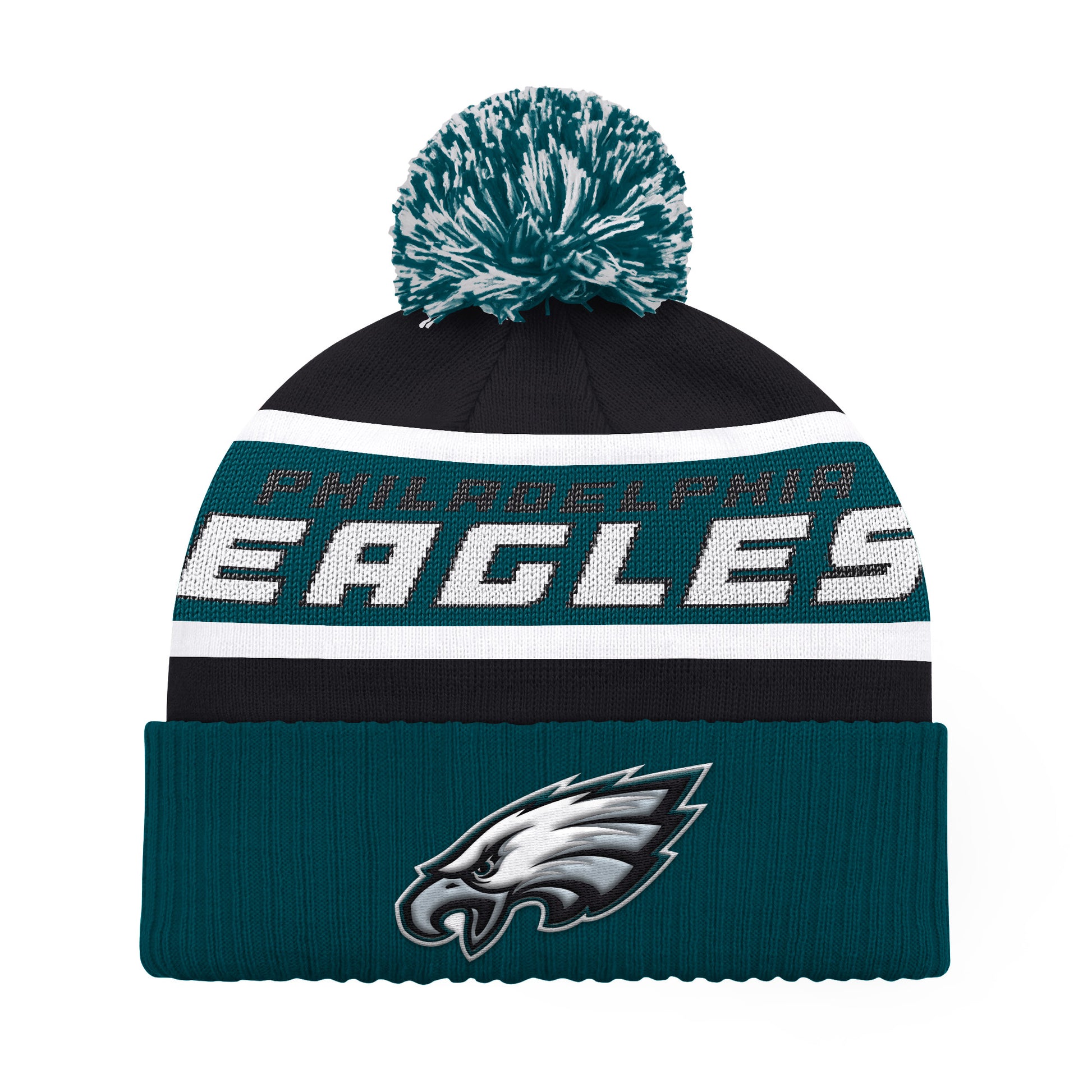 PHILADELPHIA EAGLES MEN'S STARTER LEGACY CUFFED KNIT WITH POM - GREEN/BLACK