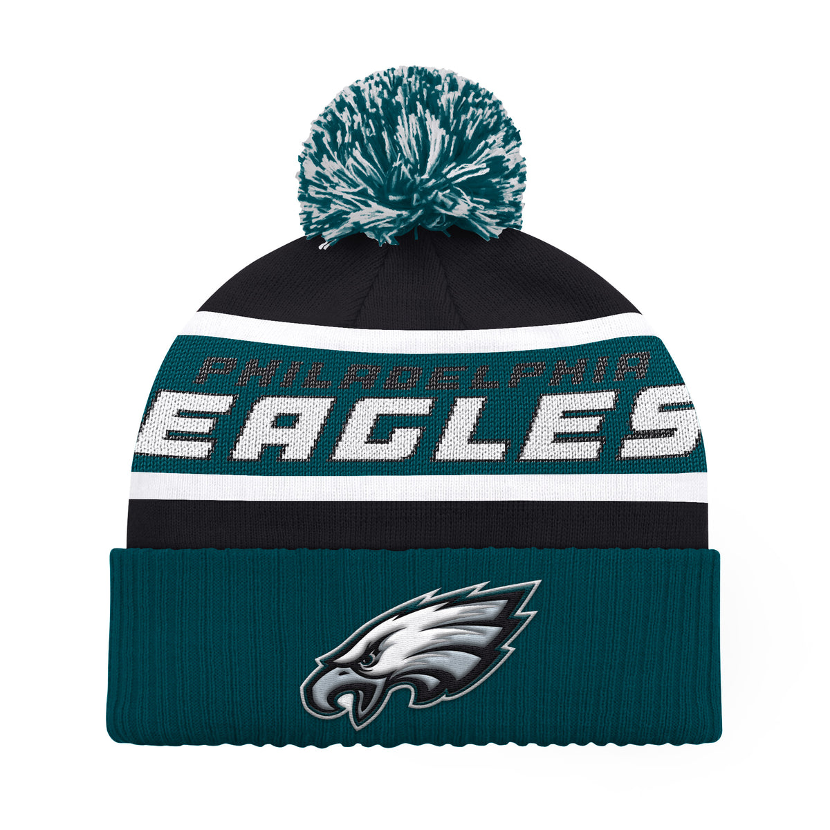 PHILADELPHIA EAGLES MEN'S STARTER LEGACY CUFFED KNIT WITH POM - GREEN/BLACK
