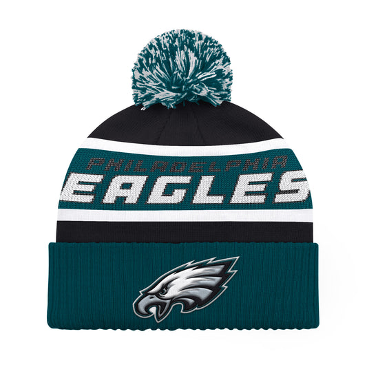 PHILADELPHIA EAGLES MEN'S STARTER LEGACY CUFFED KNIT WITH POM - GREEN/BLACK