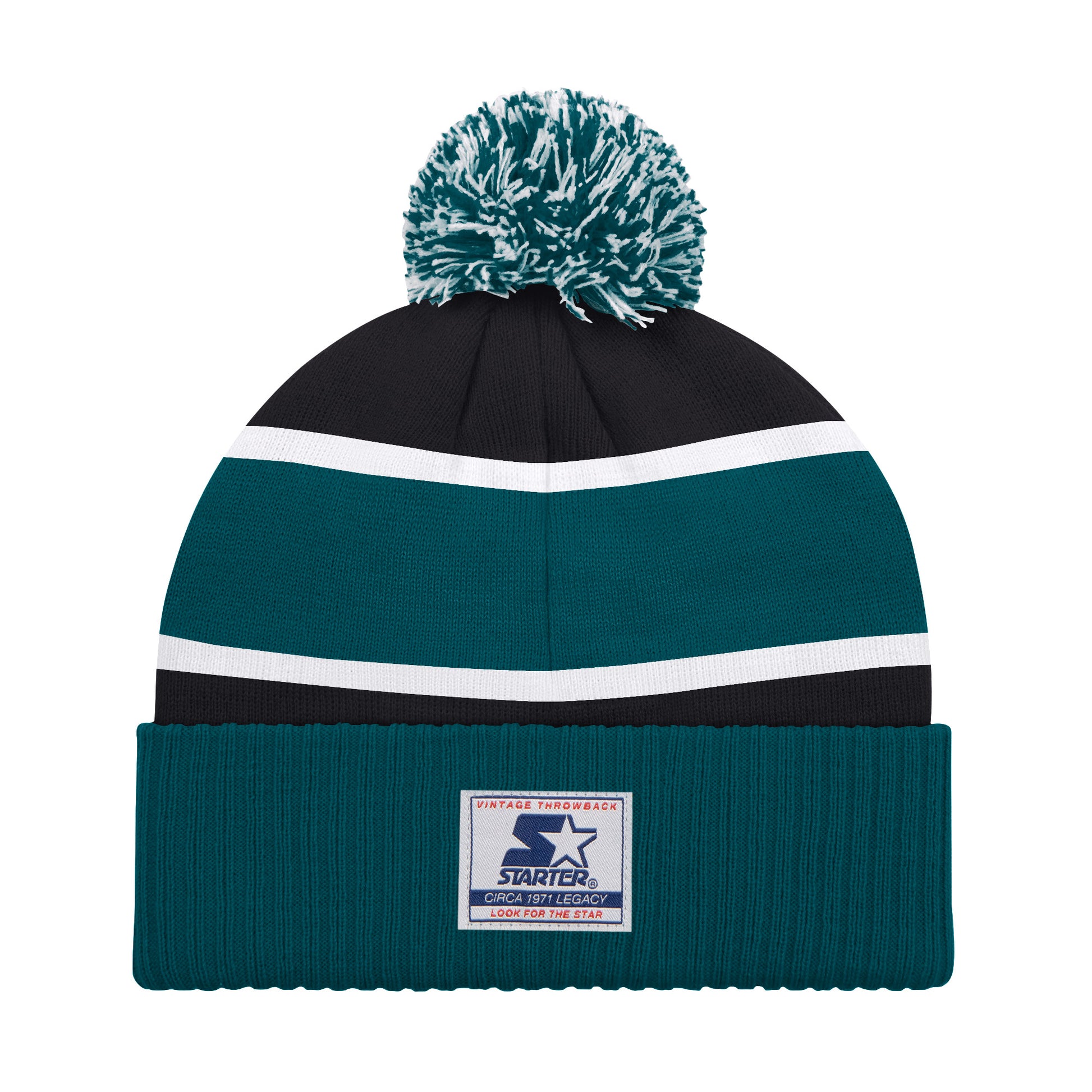 PHILADELPHIA EAGLES MEN'S STARTER LEGACY CUFFED KNIT WITH POM - GREEN/BLACK