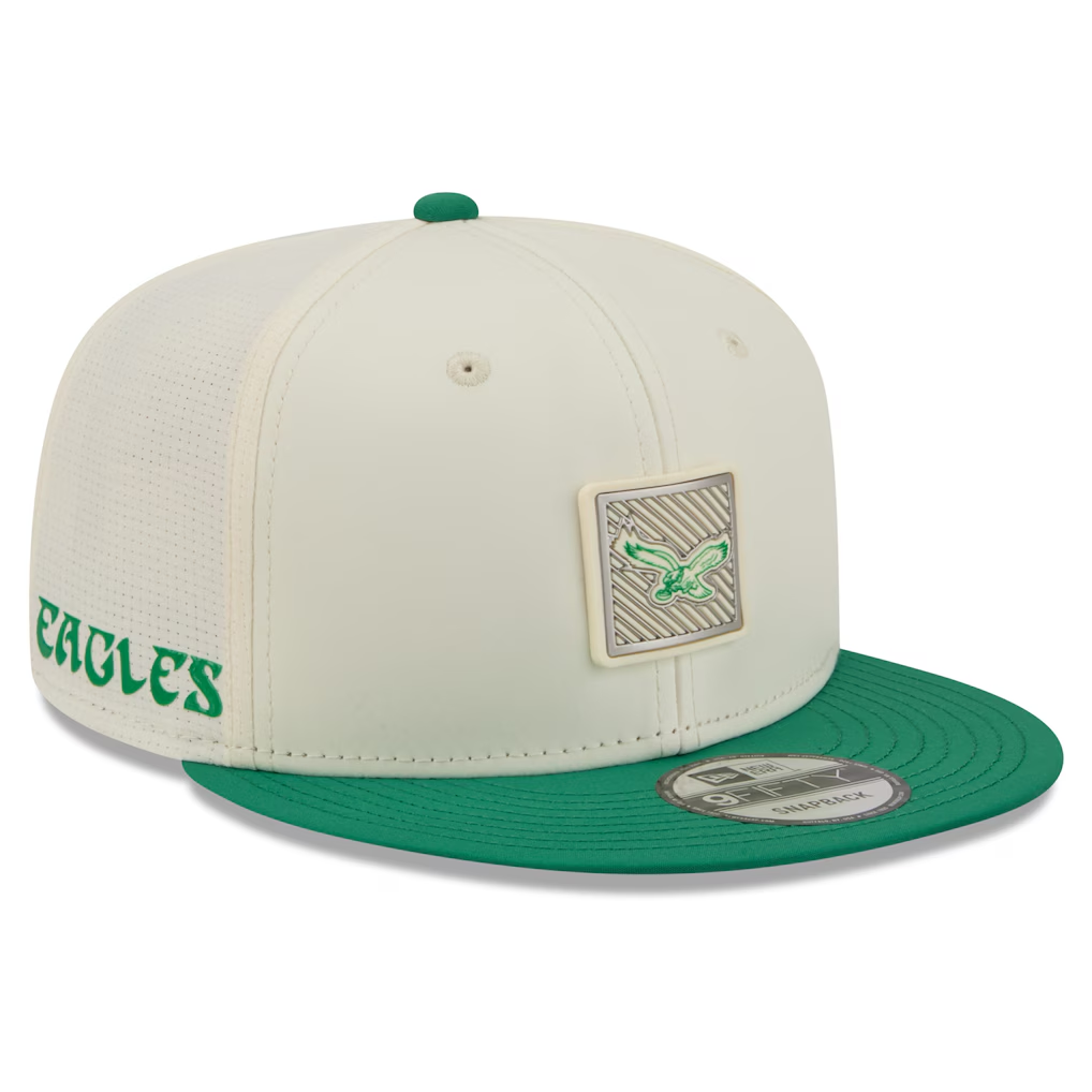 PHILADELPHIA EAGLES 'RETRO' 2026 NFL TRAINING CAMP 9FIFTY SNAPBACK HAT - CHROME WHITE/GREEN