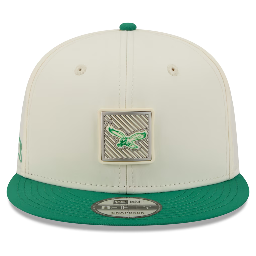 PHILADELPHIA EAGLES 'RETRO' 2026 NFL TRAINING CAMP 9FIFTY SNAPBACK HAT - CHROME WHITE/GREEN