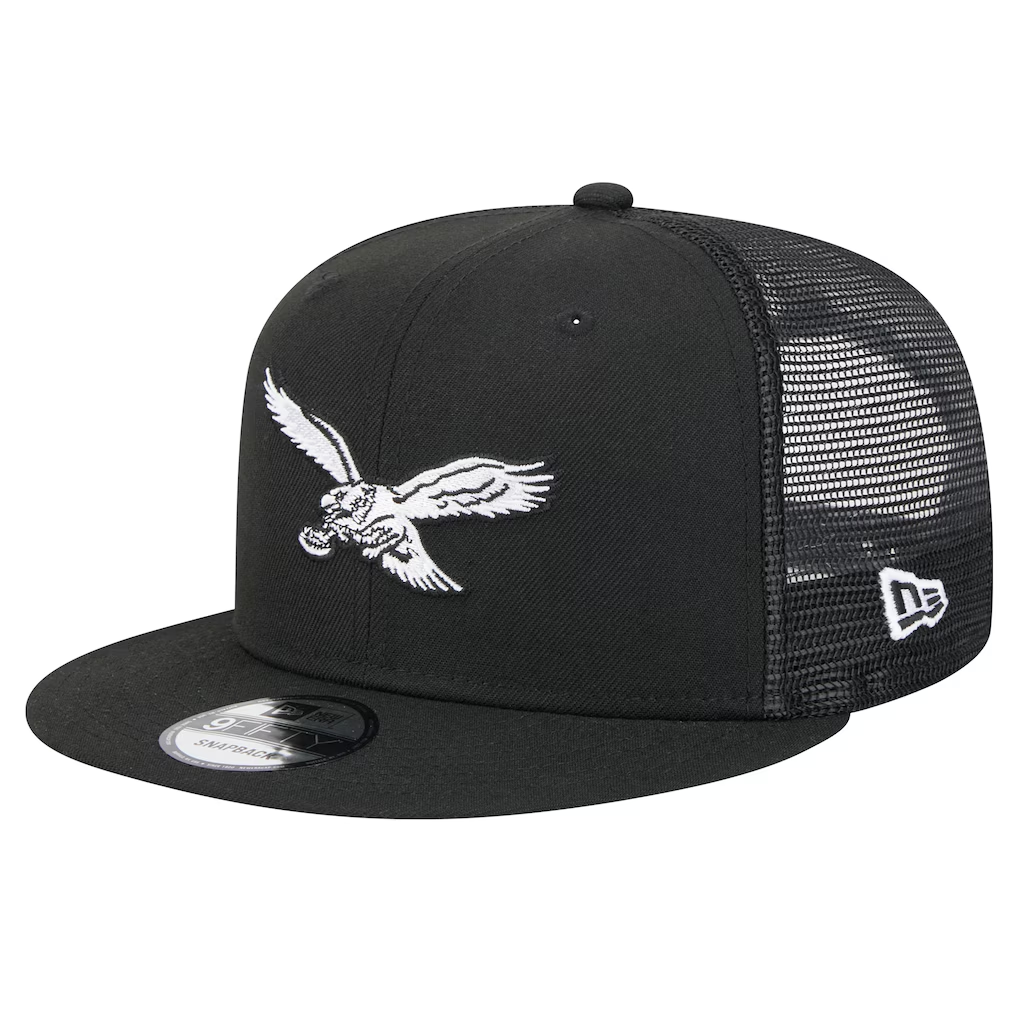 PHILADELPHIA EAGLES RETRO EVERGREEN TRUCKER 9FIFTY SNAPBACK HAT - BLACK/WHITE