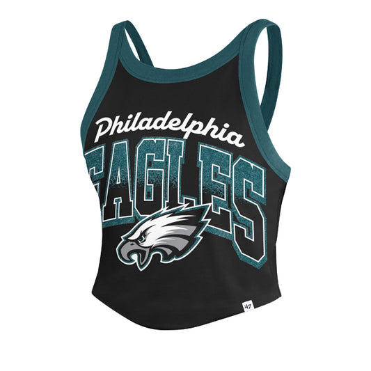 PHILADELPHIA EAGLES WOMEN'S '47 BRAND SHIMMER SHADOW TANK TOP - BLACK/GREEN