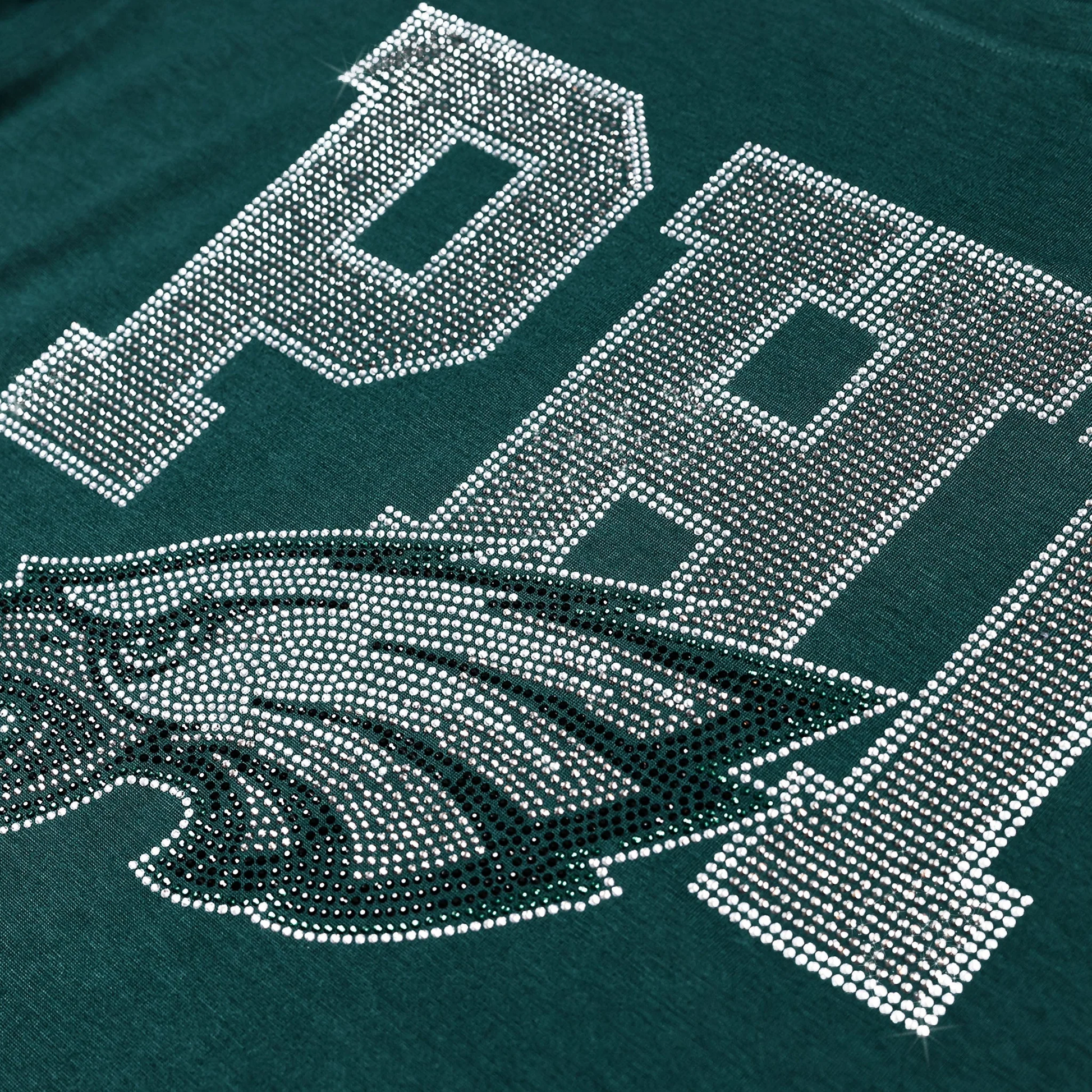 PHILADELPHIA EAGLES WOMEN'S FOCO RHINESTONE LOGO CROP TOP T-SHIRT - GREEN