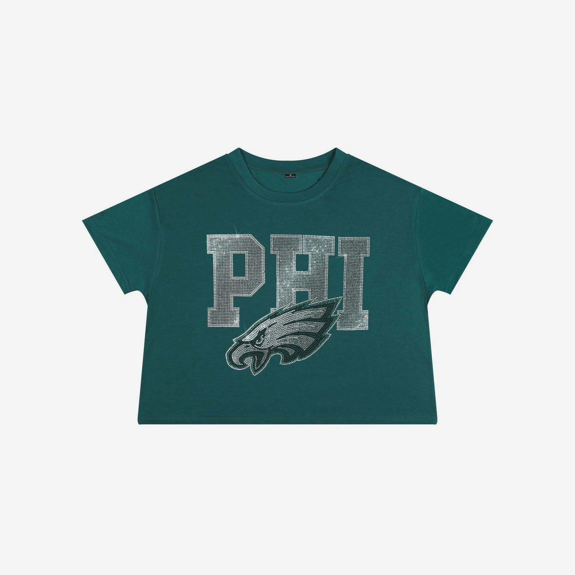 PHILADELPHIA EAGLES WOMEN'S FOCO RHINESTONE LOGO CROP TOP T-SHIRT - GREEN