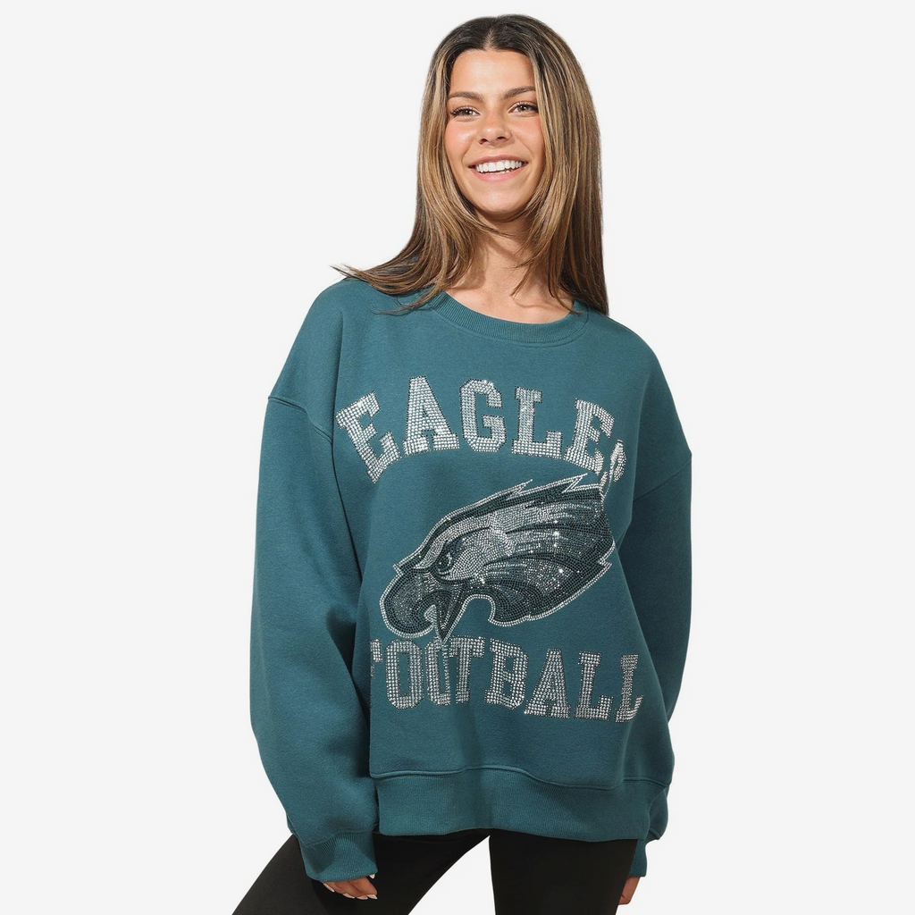 PHILADELPHIA EAGLES WOMEN'S FOCO RHINESTONE LOGO OVERSIZED CREW NECK SWEATSHIRT - GREEN