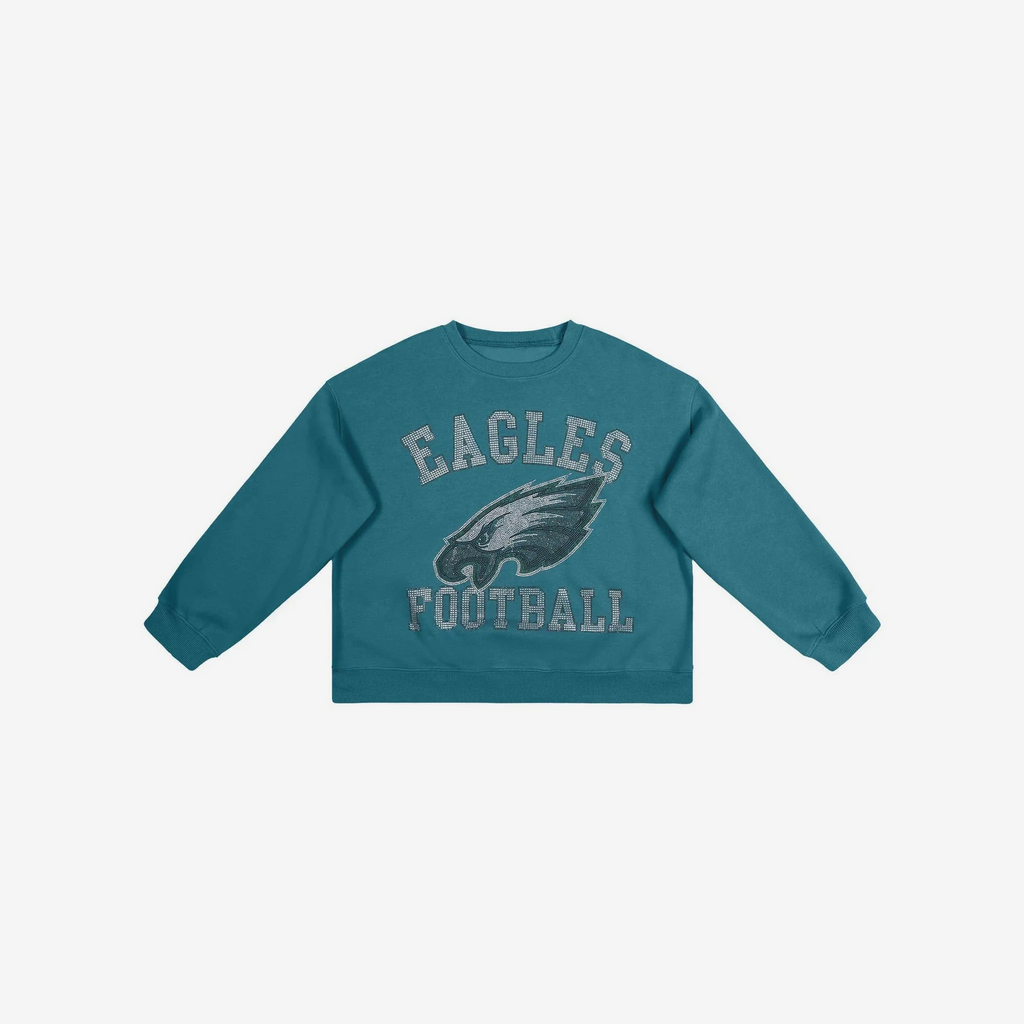PHILADELPHIA EAGLES WOMEN'S FOCO RHINESTONE LOGO OVERSIZED CREW NECK SWEATSHIRT - GREEN