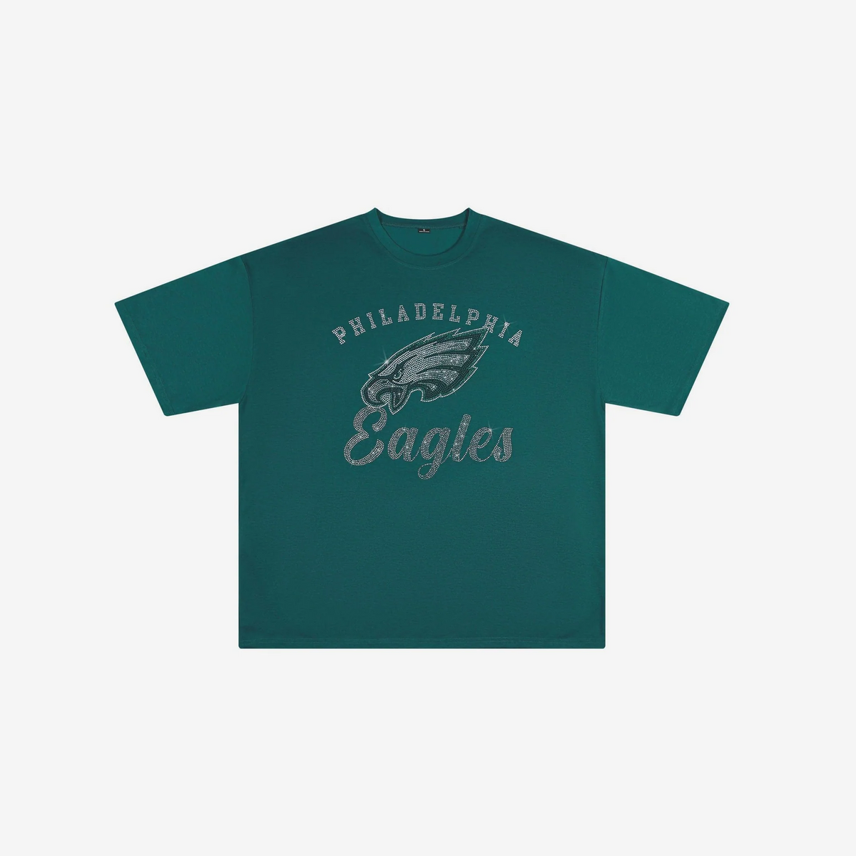PHILADELPHIA EAGLES WOMEN'S FOCO RHINESTONE LOGO OVERSIZED T-SHIRT - GREEN