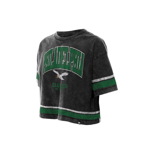 PHILADELPHIA EAGLES WOMEN'S NEW ERA LIFE STYLE STONE WASH BOXY CROPPED T-SHIRT - BLACK