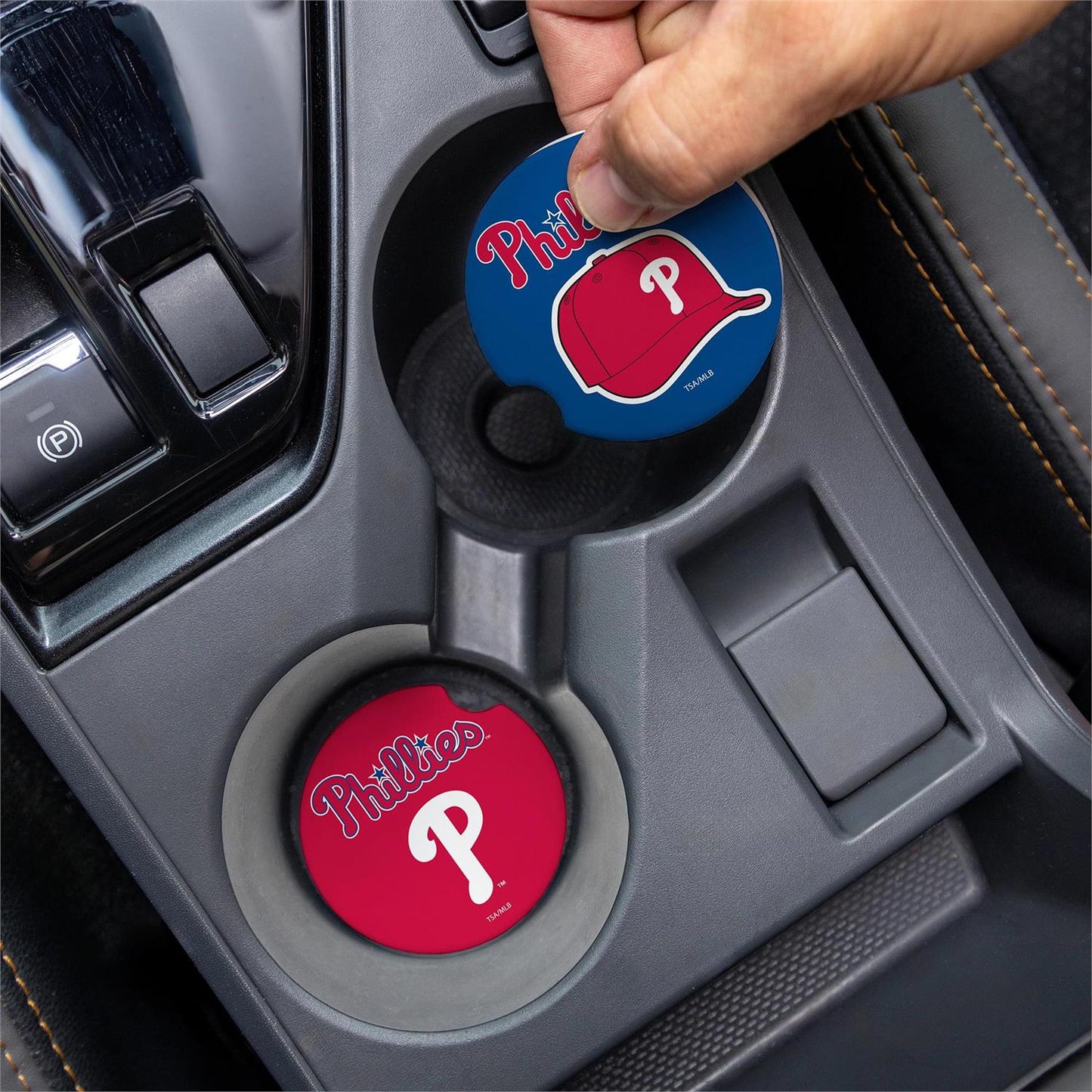 PHILADELPHIA PHILLIES 2-PIECE CAR COASTER SET