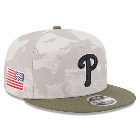 PHILADELPHIA PHILLIES 2025 MLB ARMED FORCES 9FIFTY SNAPBACK HAT - STONE/OLIVE