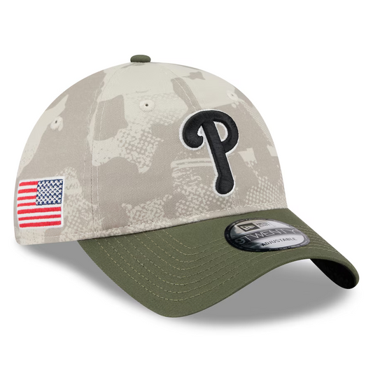 PHILADELPHIA PHILLIES 2025 MLB ARMED FORCES 9TWENTY ADJUSTABLE HAT - STONE/OLIVE