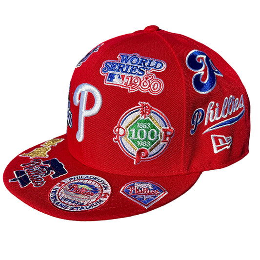 PHILADELPHIA PHILLIES ALL OVER PATCH 9FIFTY SNAPBACK HAT - RED