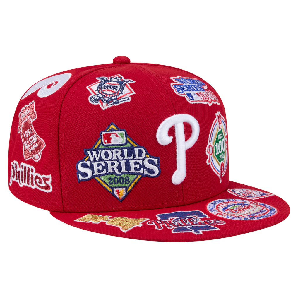 PHILADELPHIA PHILLIES ALL OVER PATCH 9FIFTY SNAPBACK HAT - RED