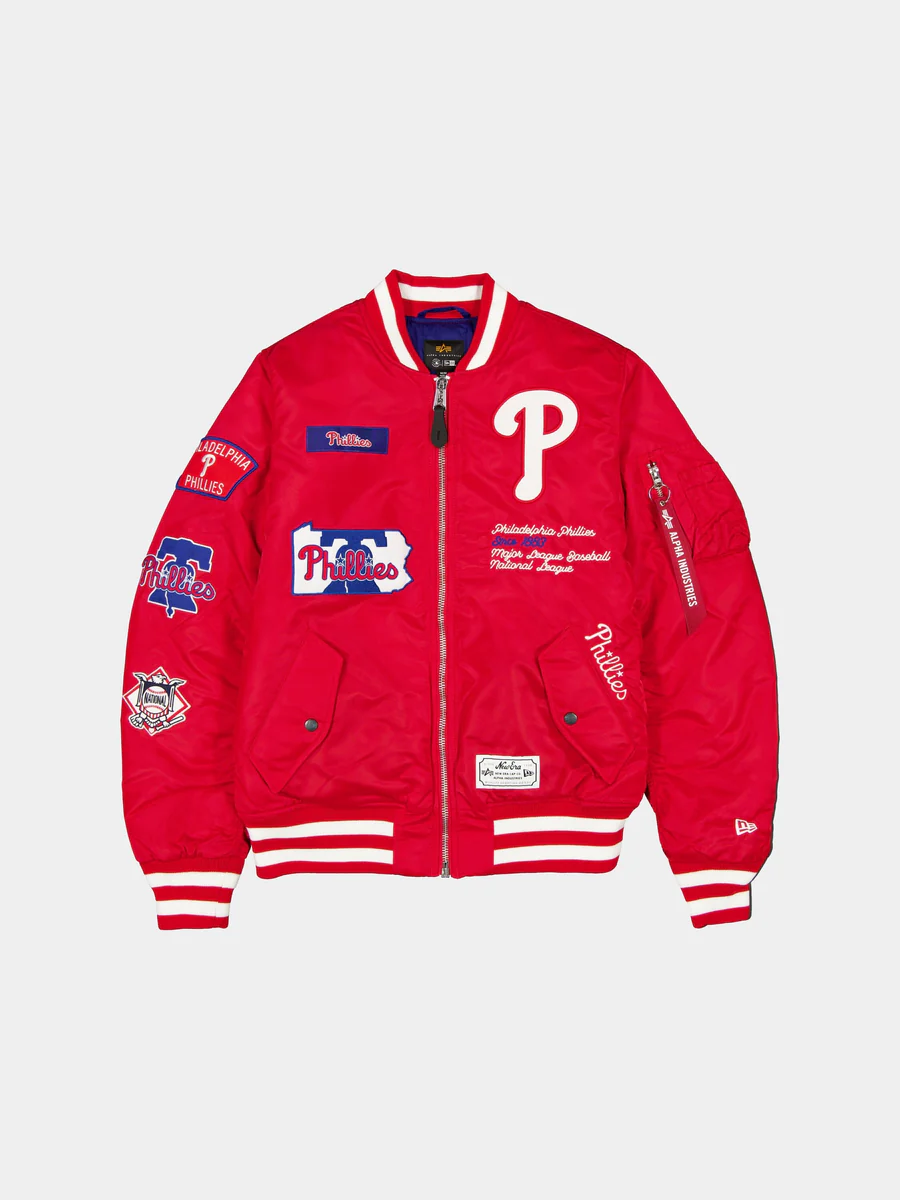 PHILADELPHIA PHILLIES MEN'S NEWERA X ALPHA INDUSTRIES MA-1 BOMBER JACKET - RED
