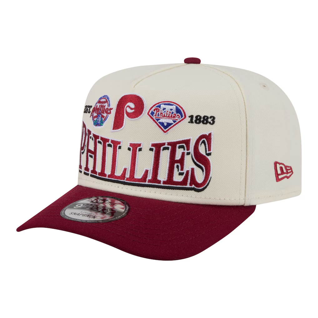 PHILADELPHIA PHILLIES NEW ERA TRI-HIT 9FIFTY A-FRAME SNAPBACK HAT - CHROME WHITE/RED