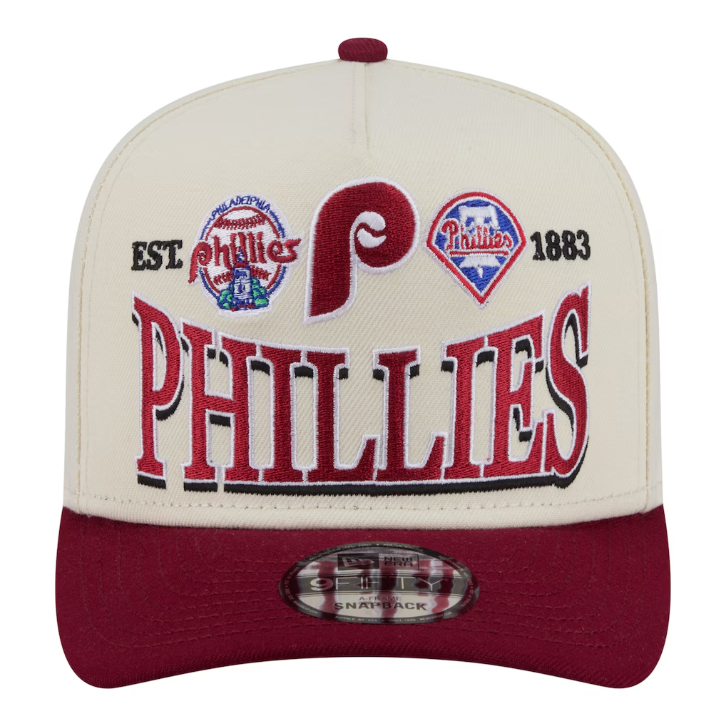 PHILADELPHIA PHILLIES NEW ERA TRI-HIT 9FIFTY A-FRAME SNAPBACK HAT - CHROME WHITE/RED