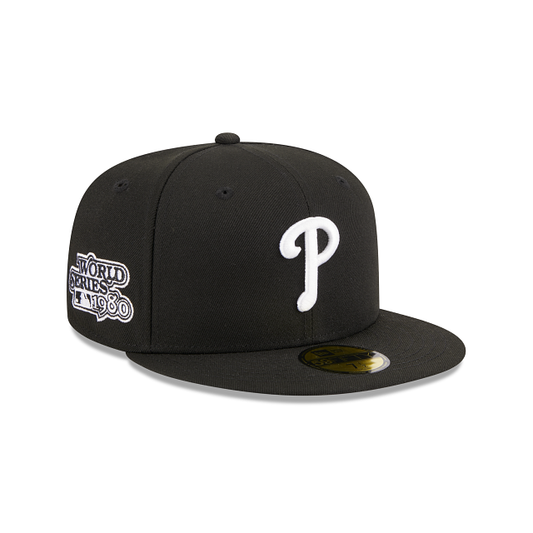 GORRA EQUIPADA 59FIFTY DE LA SERIE MUNDIAL 1980 CON PARCHE LATERAL DE LOS PHILLIES DE PHILADELPHIA - NEGRO/BLANCO