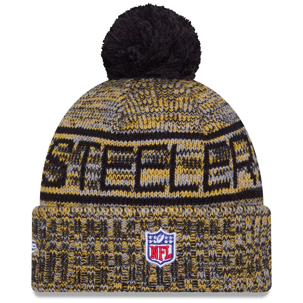 PITTBURGH STEELERS 2025 NFL SIDELINE COLD WEATHER RETRO CUFFED KNIT WITH POM - GOLD