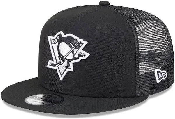PITTSBURGH PENGUINS EVERGREEN TRUCKER 9FIFTY SNAPBACK HAT - BLACK/WHITE