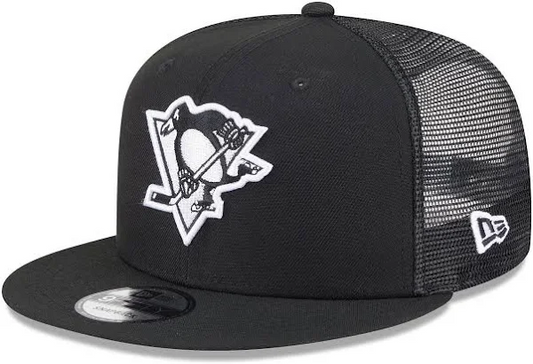 PITTSBURGH PENGUINS EVERGREEN TRUCKER 9FIFTY SNAPBACK HAT - BLACK/WHITE