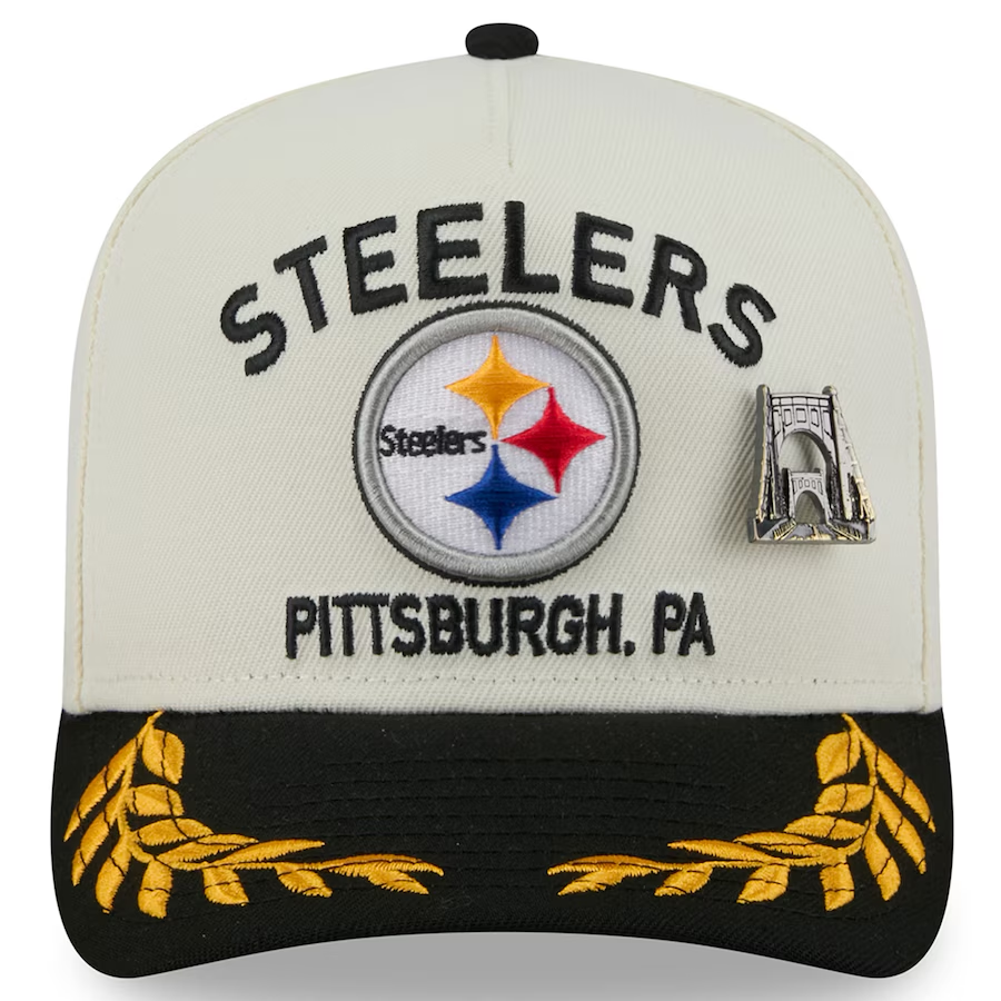 PITTSBURGH STEELERS 2025 NFL DRAFT A-FRAME 59FIFTY FITTED HAT - CHROME WHITE/BLACK
