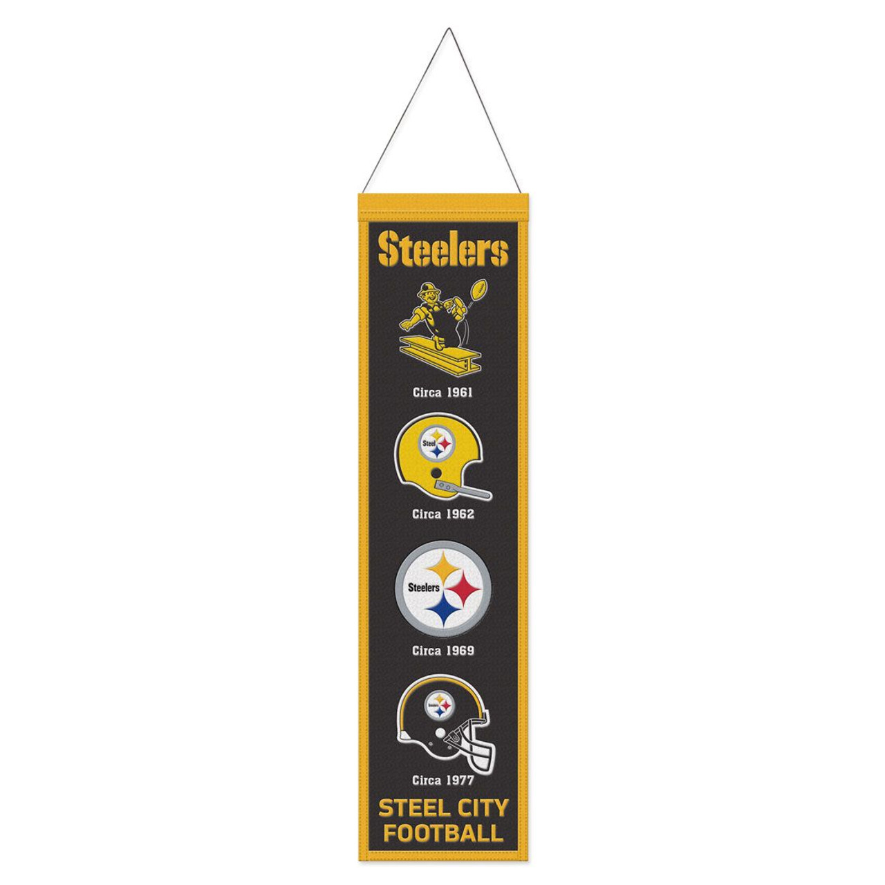 BANNER DE LANA EVOLUTION DE 8" X 32" DE LOS PITTSBURGH STEELERS