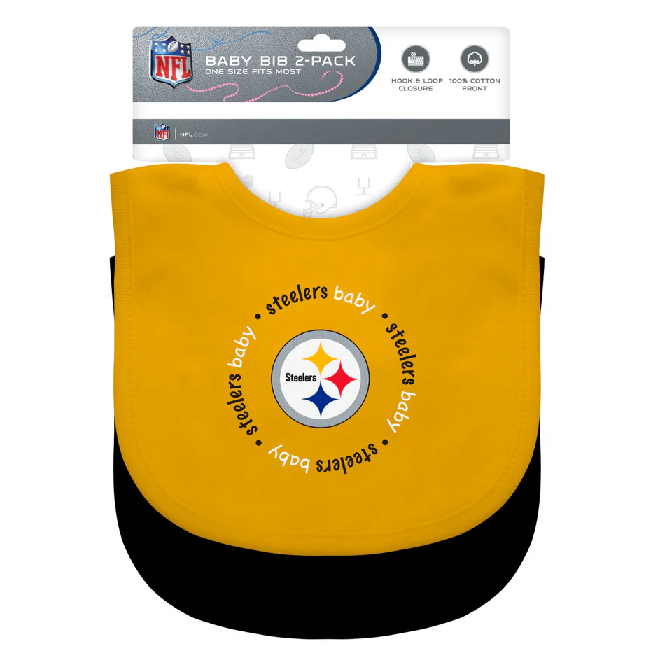 PITTSBURGH STEELERS BABY BIBS - 2 PACK - BLACK/YELLOW