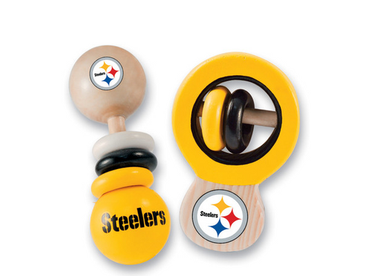 SONAJEROS DE MADERA PARA BEBÉ DE LOS STEELERS DE PITTSBURGH